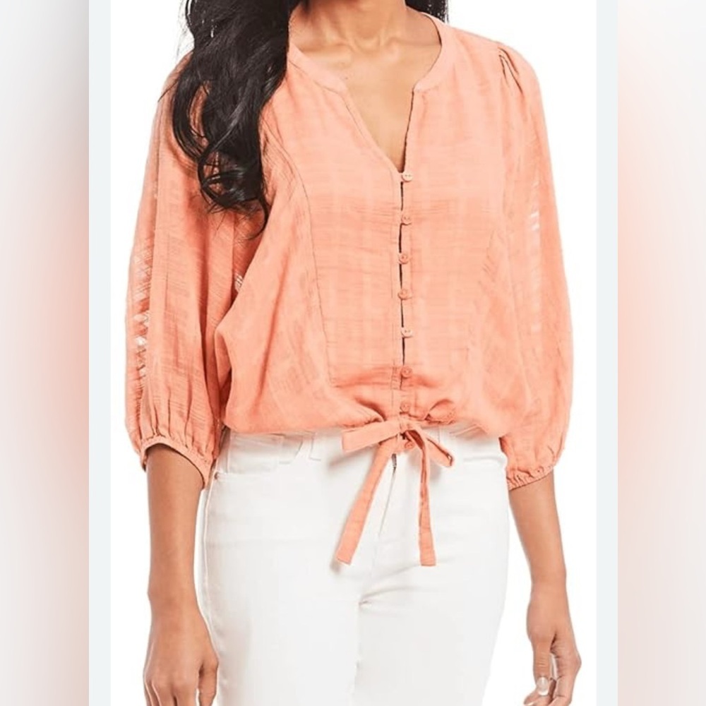 Sanctuary Peach Button-Down Blouse Women’s Size S Boho Chic Top